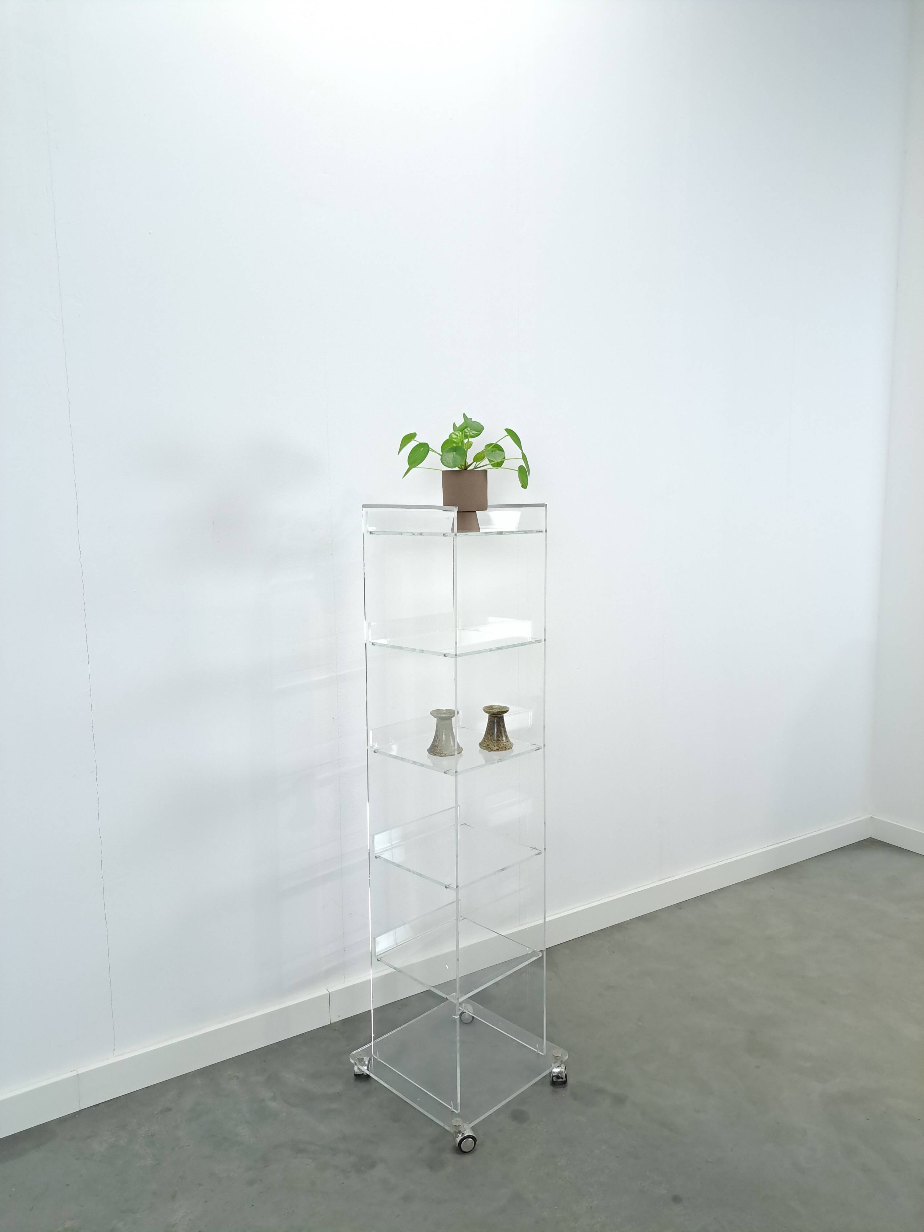 Armoire de rangement en plexiglas sur roulettes