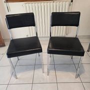 Pair of vintage VINCO chairs in chrome metal and black faux leather.