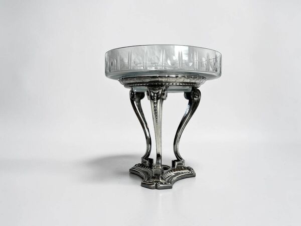 Art déco, coupe à fruits tripode métal argenté Gallia cristal vers 1930