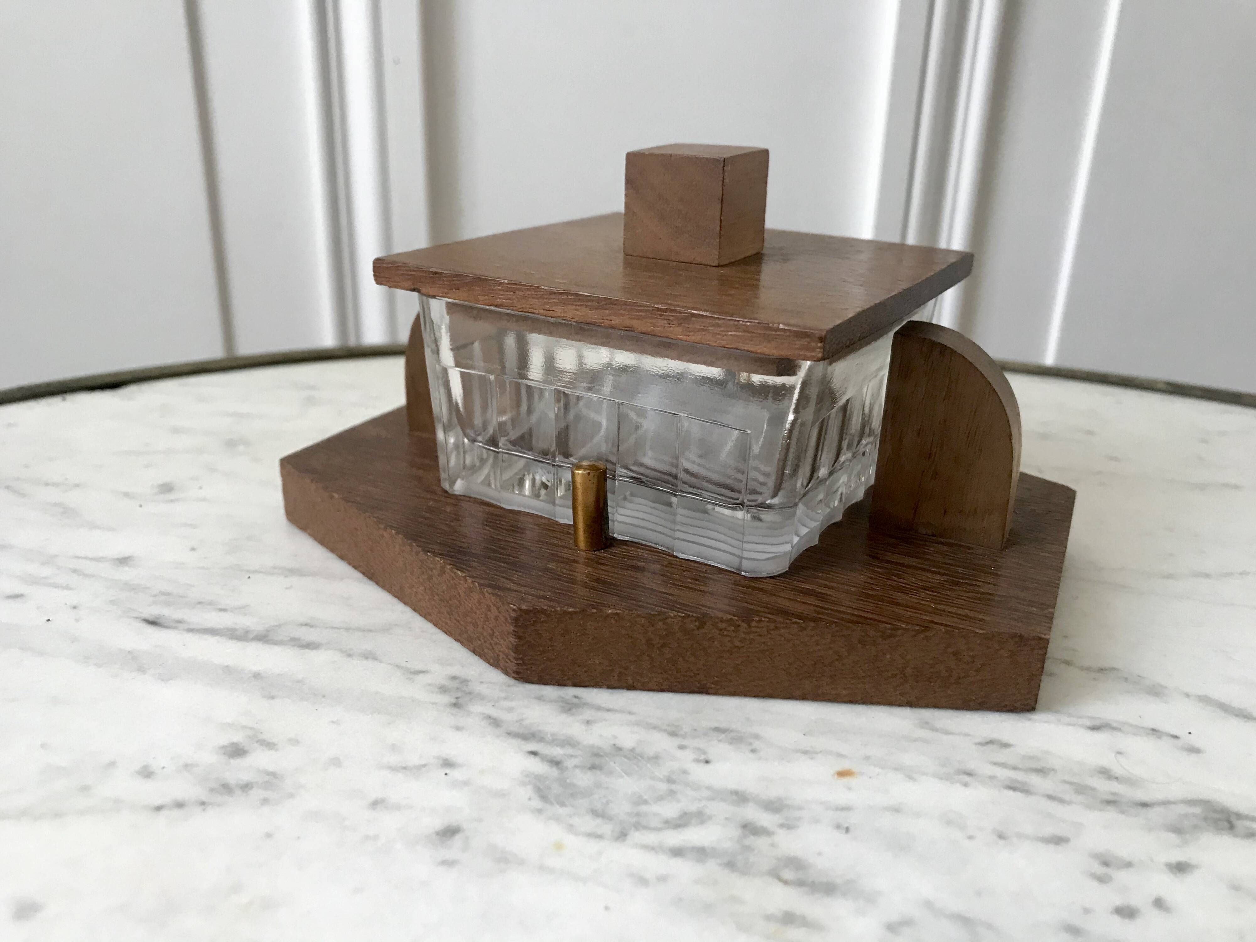 small art deco box in wood and molded glass from the 1930s