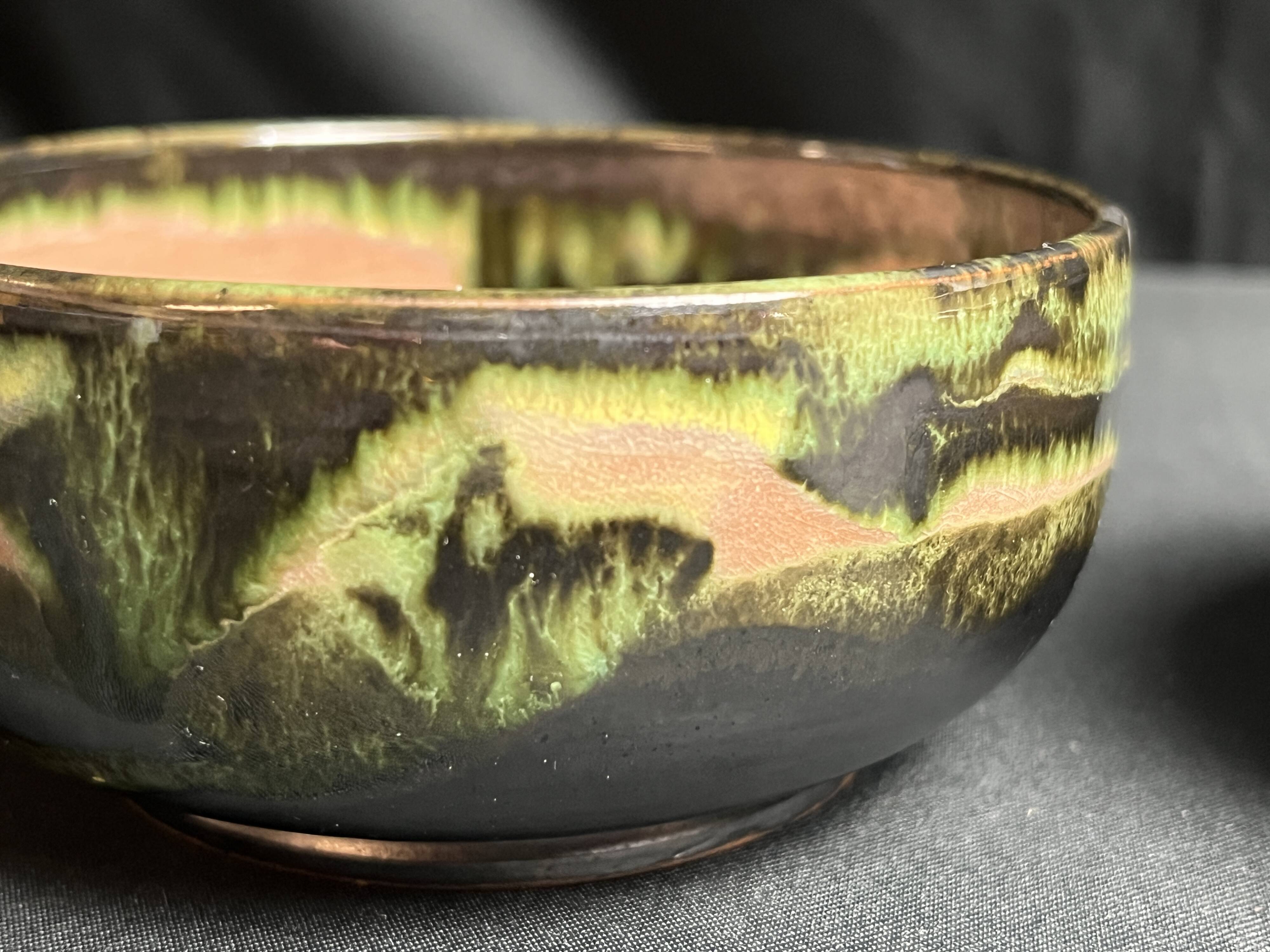 Vintage, two flamed stoneware bowls from the 20th century.