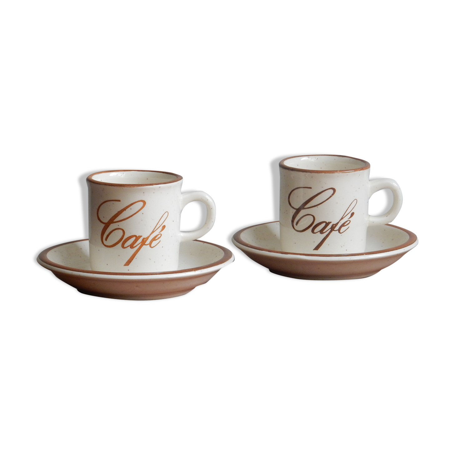 2 coffee cups, 80s sandstone subcups
