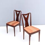 Set of Six Walnut Dining Chairs with Orange Fabric in the Style of Parisi