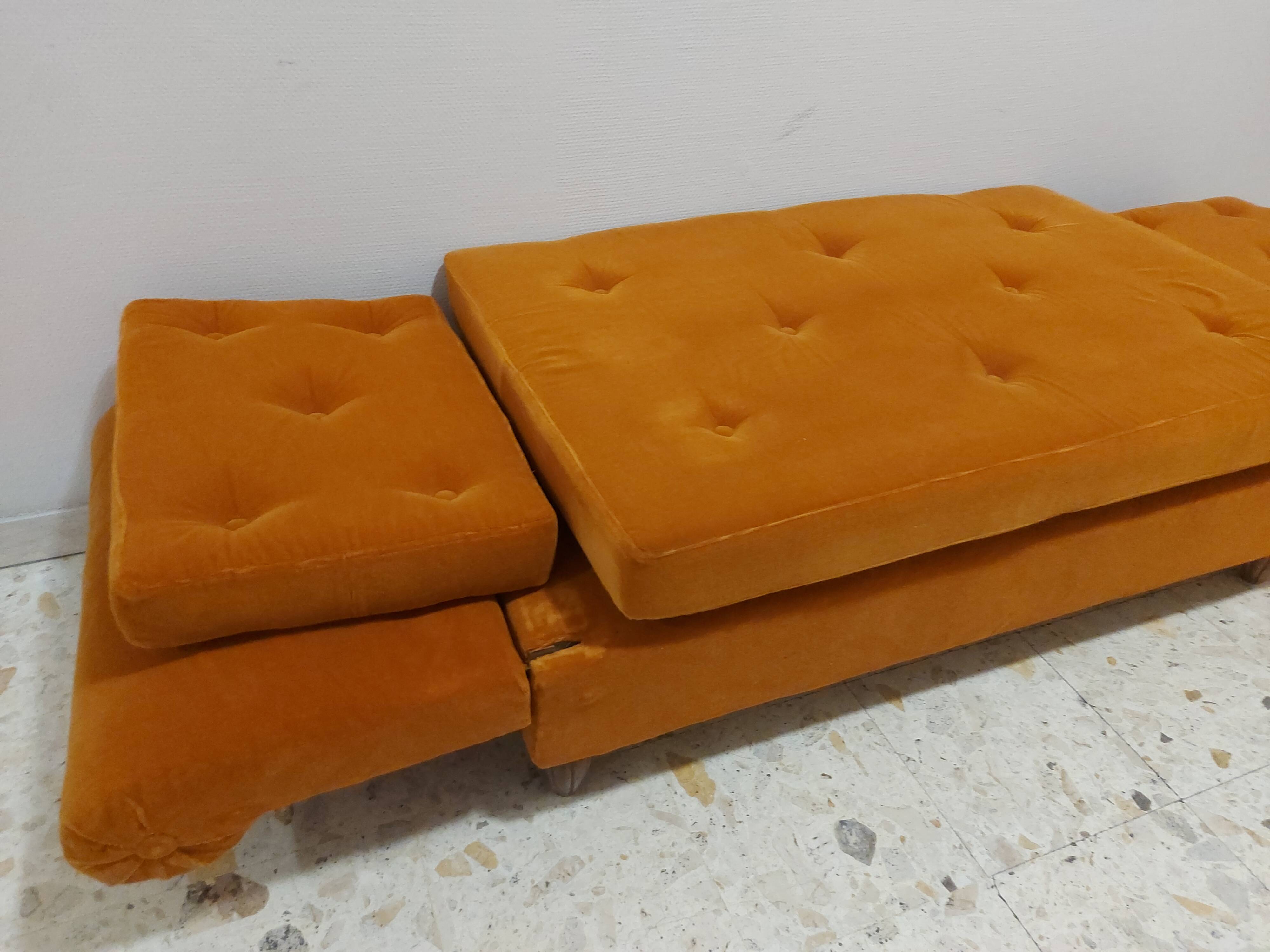 Sofa, daybed art deco, orange velvet