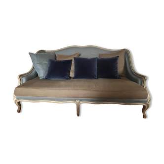 “Mise en demeure” bench in solid beech and velvet, Louis XV style