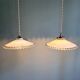 Pair of Art Deco pendant lights in scalloped white opaline, 1920-30