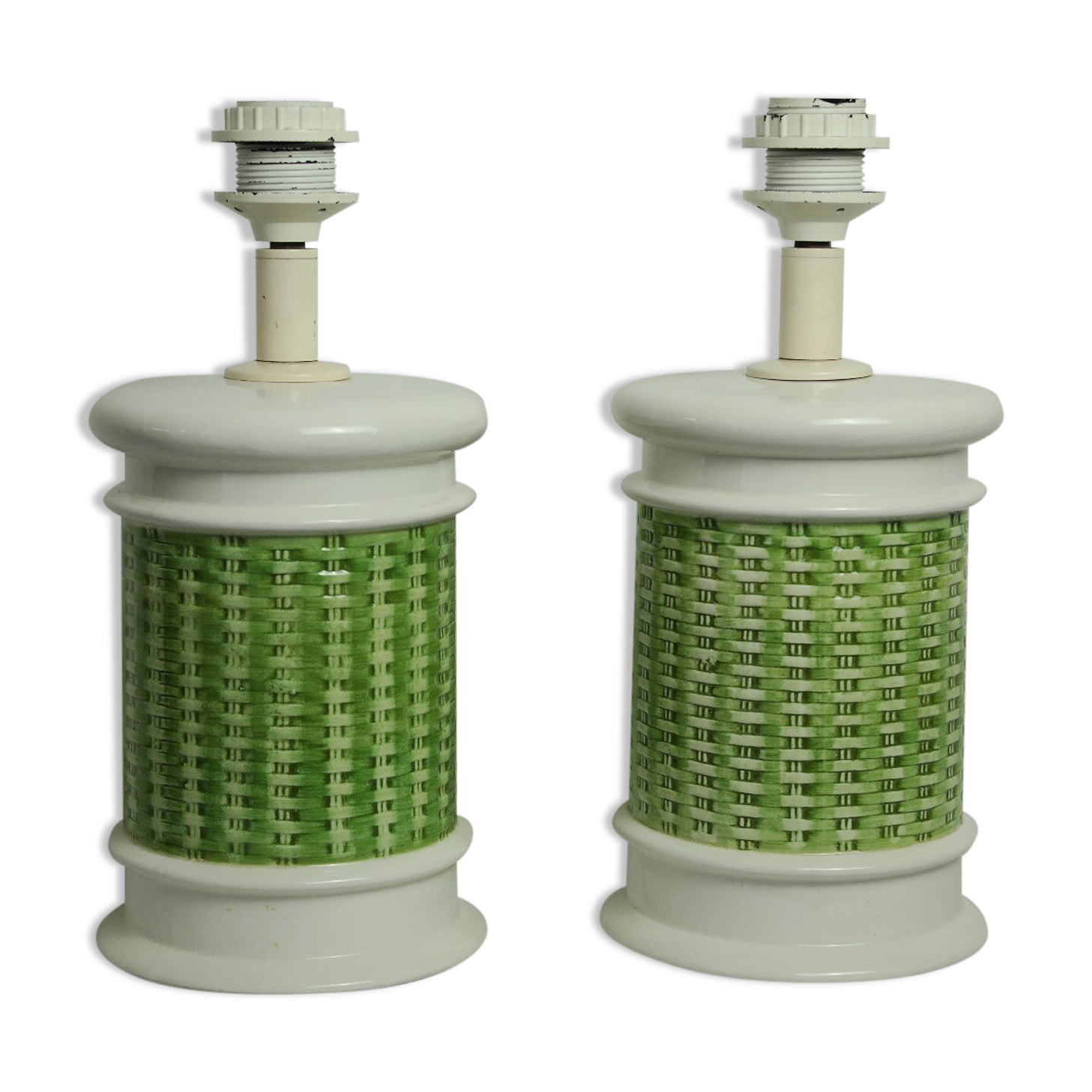 Pair of legs of ceramic lamp basketry italy vintage