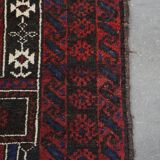 Hand-Knotted Rug with Burgundy Red, Dark Blue, and Beige Tones 143x88 cm
