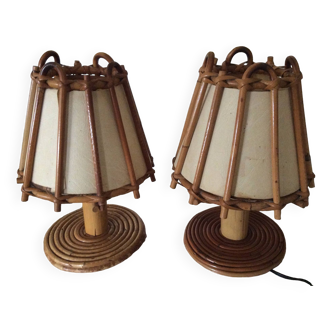 Lampe de chevet Louis Sognot en rotin