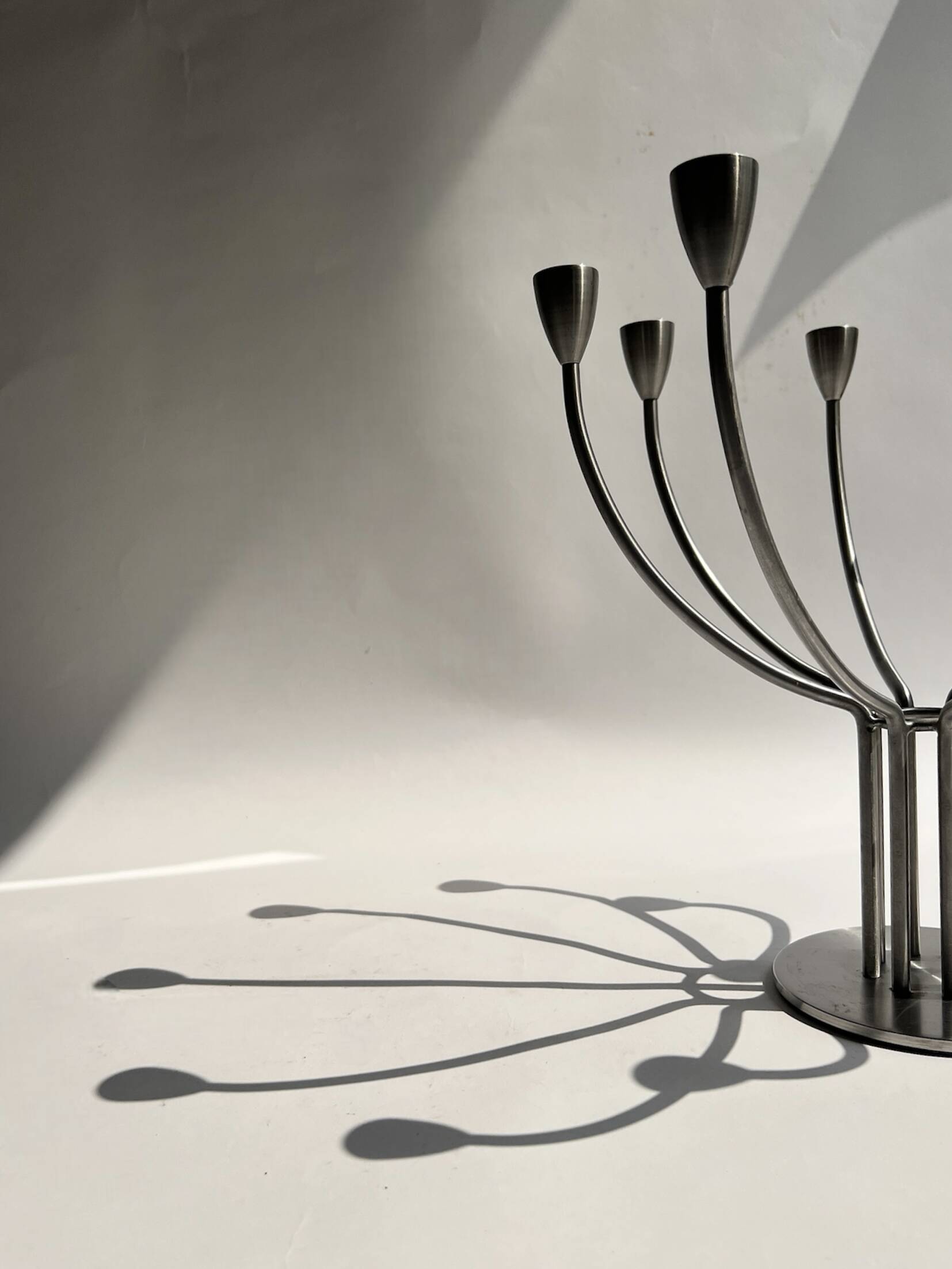 Large brushed metal candlestick with 8 candles, K. Hagberg design 1970