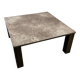 French 1970s slate & solid oak coffee table — textural slate slab, sculptural presence