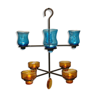 Hanging candlestick in cast iron and glass, Danish from the 1970s.