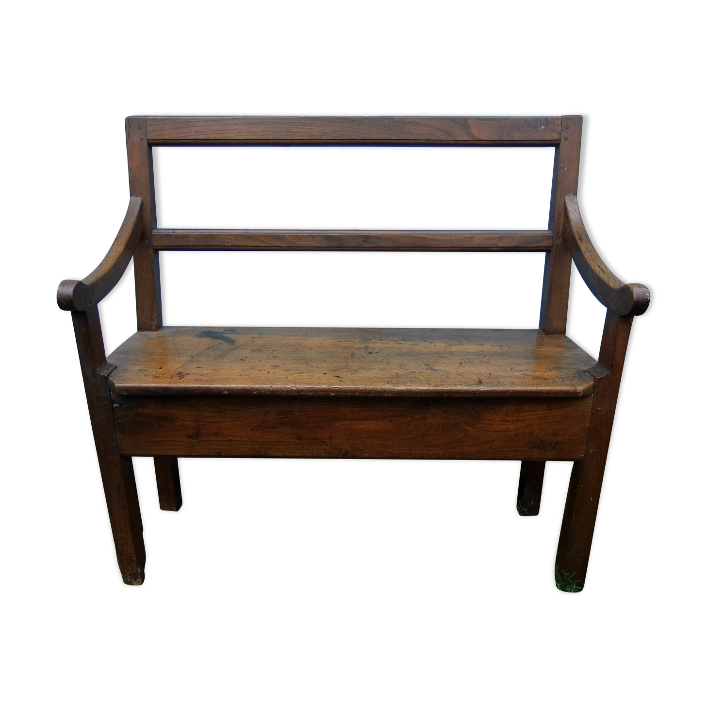 Ancient chestnut bench with armrests, late 19th century