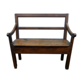 Banc ancien en châtaignier à accoudoirs, fin XIX ème siècle