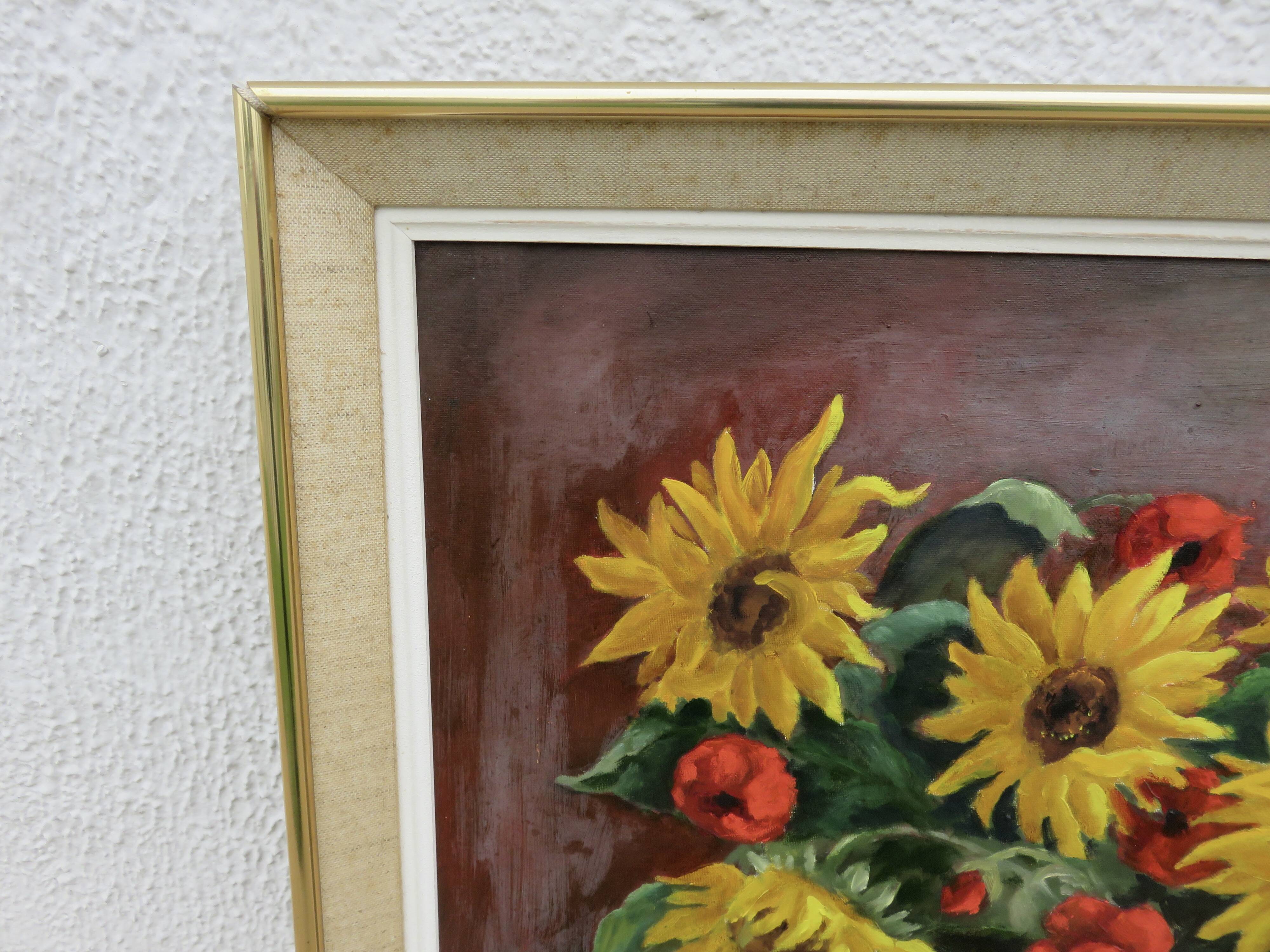 Still life painting, sunflower, signed
