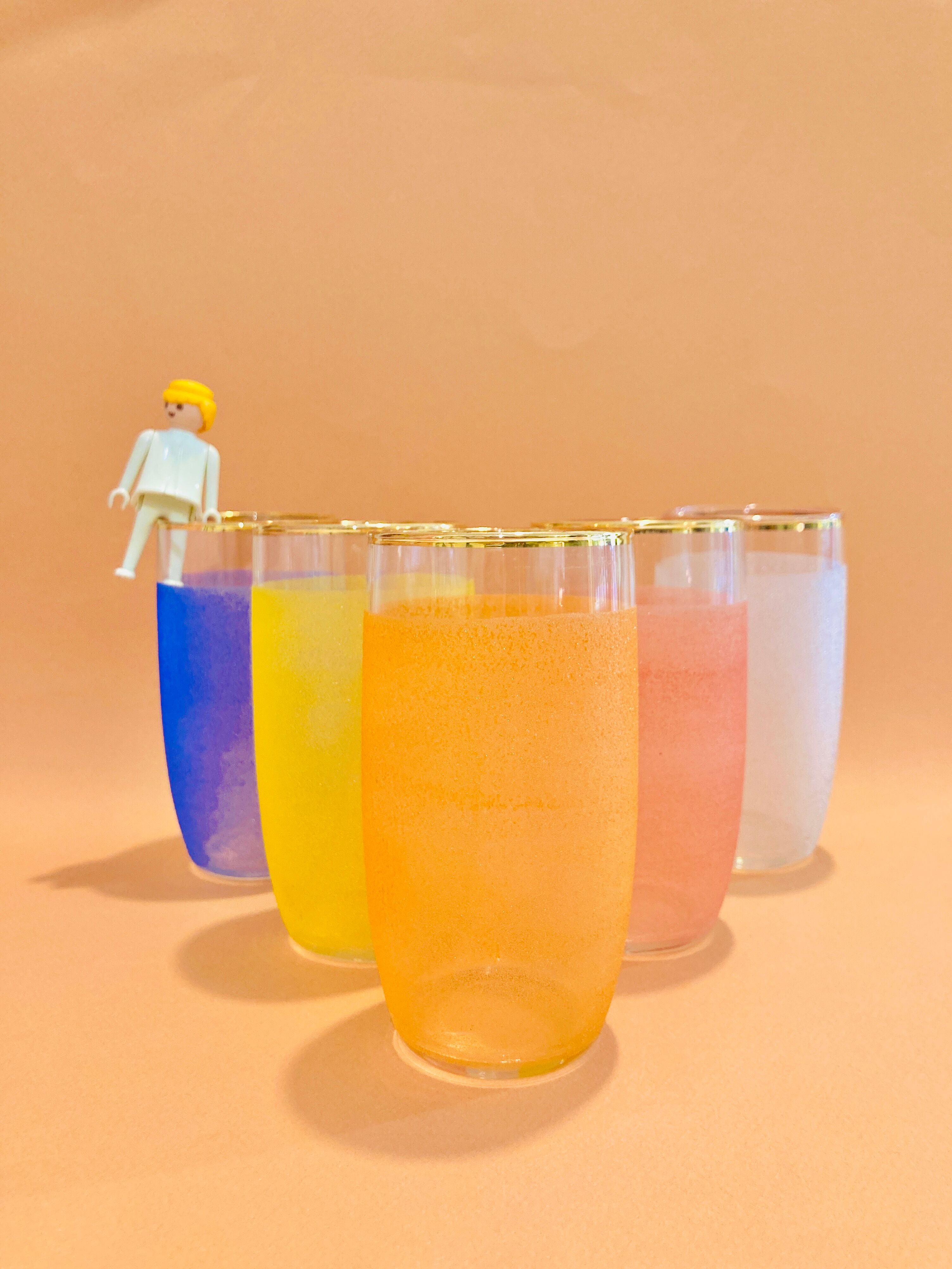 X5 multicolor granite glasses from the 50s/retro/kitchen/vintage
