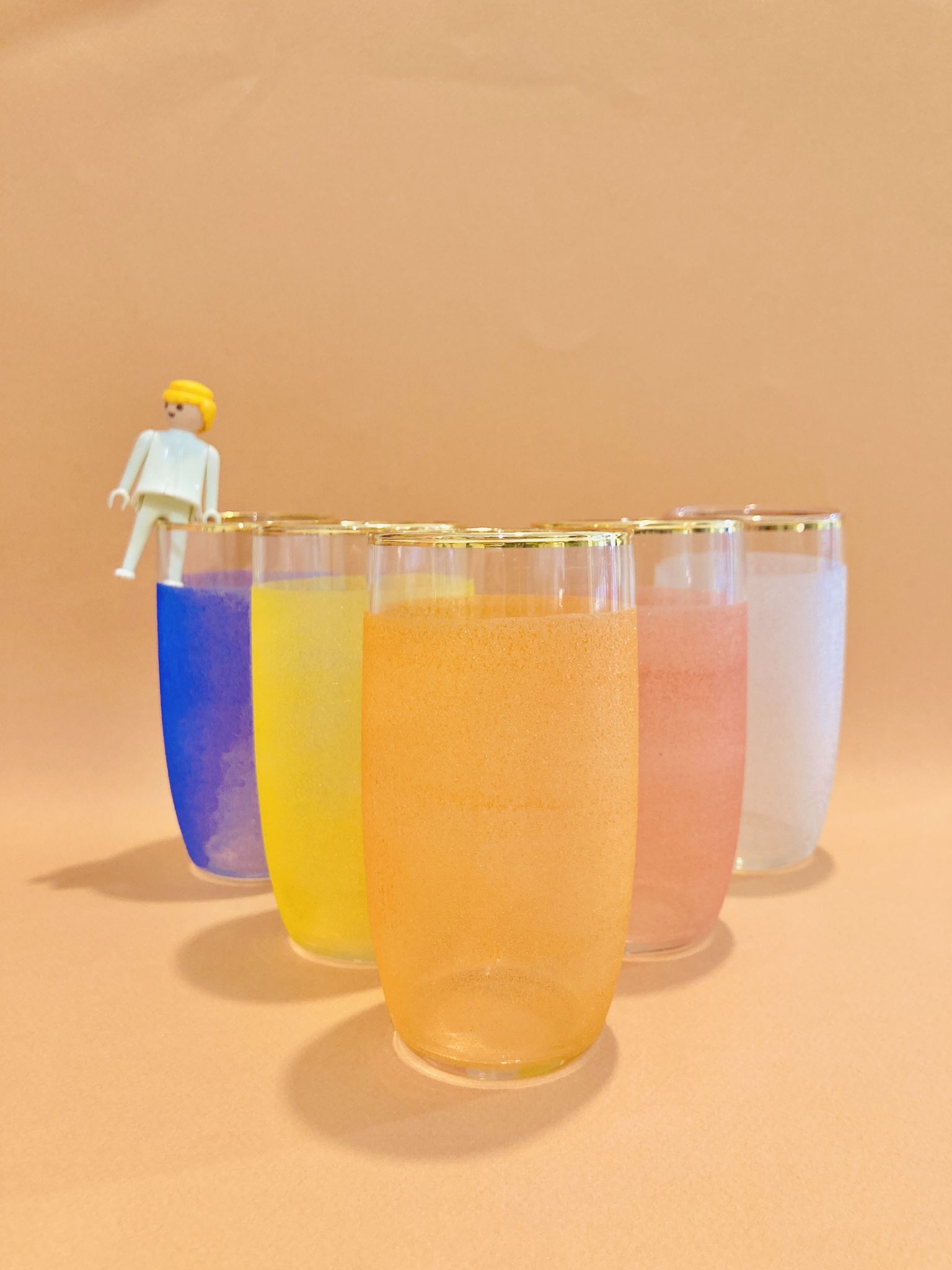 X5 multicolor granite glasses from the 50s/retro/kitchen/vintage