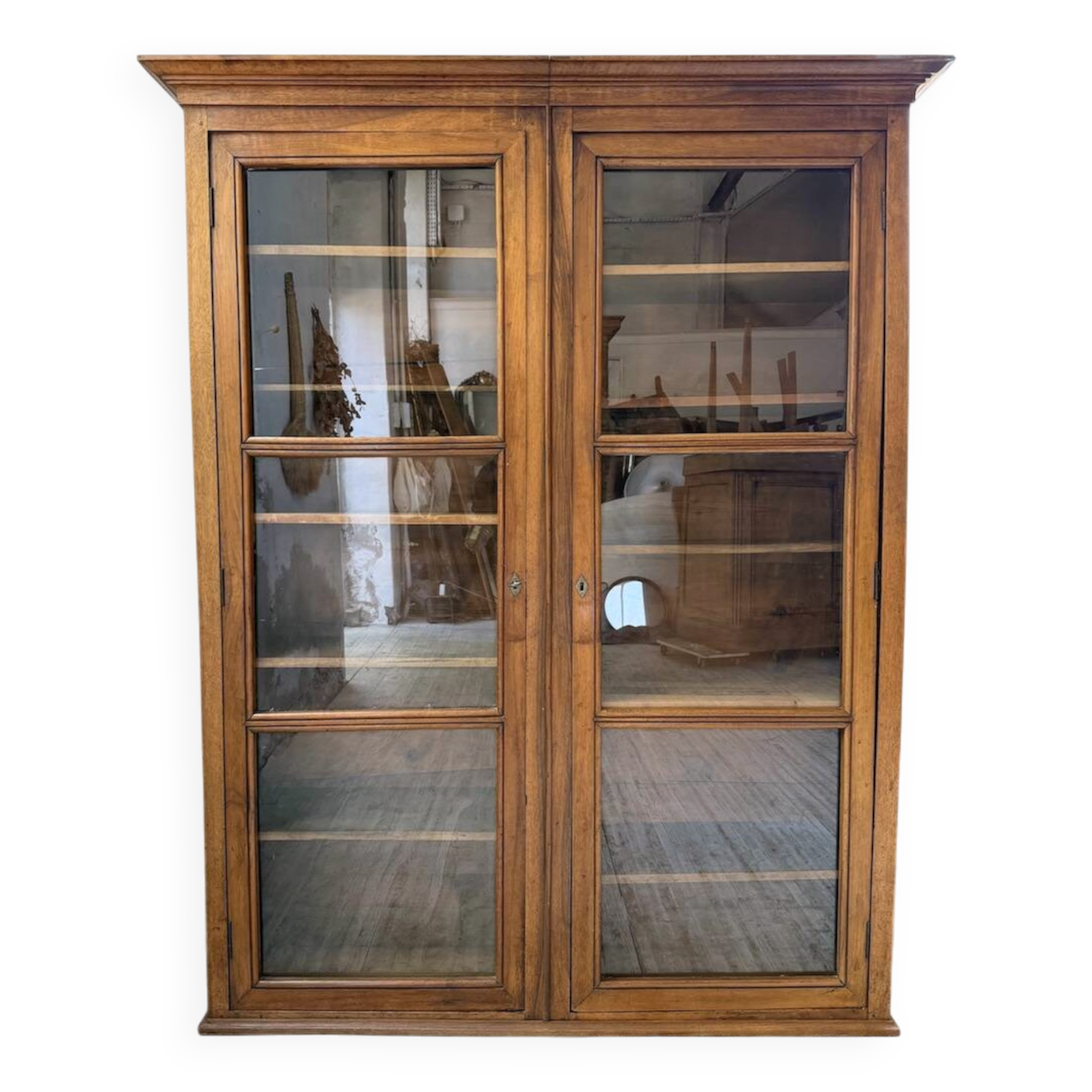 Glass-fronted walnut library 1900