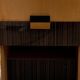 Mid-century brown and black lacquer dressing table set with 2 bedside tables.