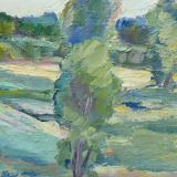 Katarina Fontaine, Swedish Modern Landscape, Oil on Panel, 1950s, Framed