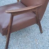Pair of vintage Scandinavian style armchairs with moleskine compass legs from the 1950s