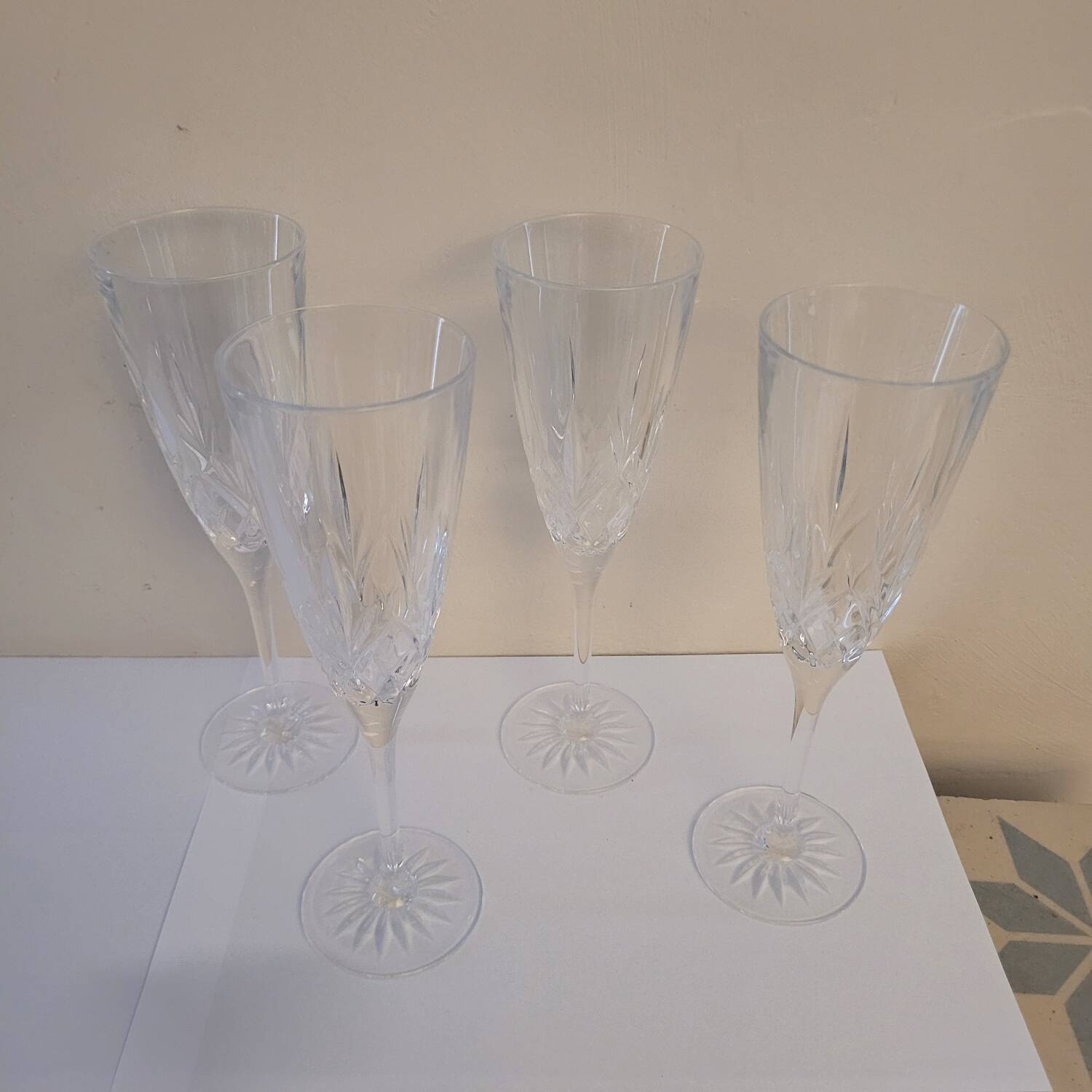 Star-shaped cut crystal flutes. 1960s.