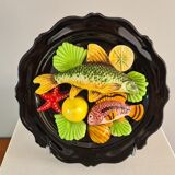 Wall plate signed Vallauris ceramic trompe-l'oeil / seafood / 1950 / French riviera