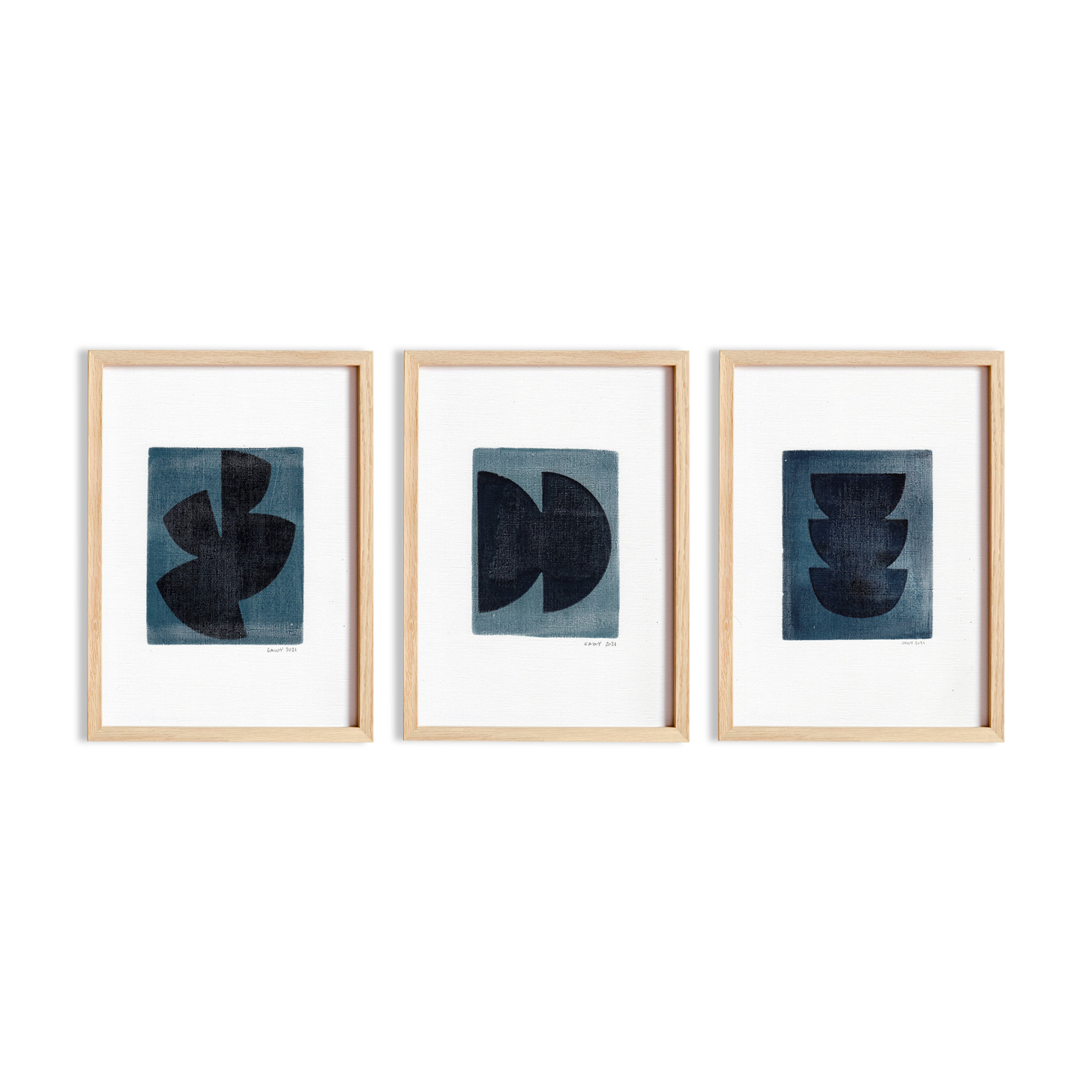 Trio of paintings on paper by Eawy