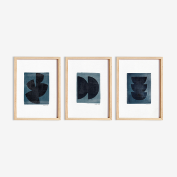 Trio of paintings on paper by Eawy