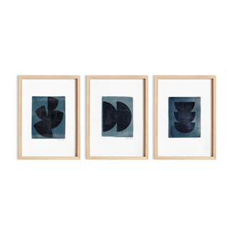 Trio of paintings on paper by Eawy