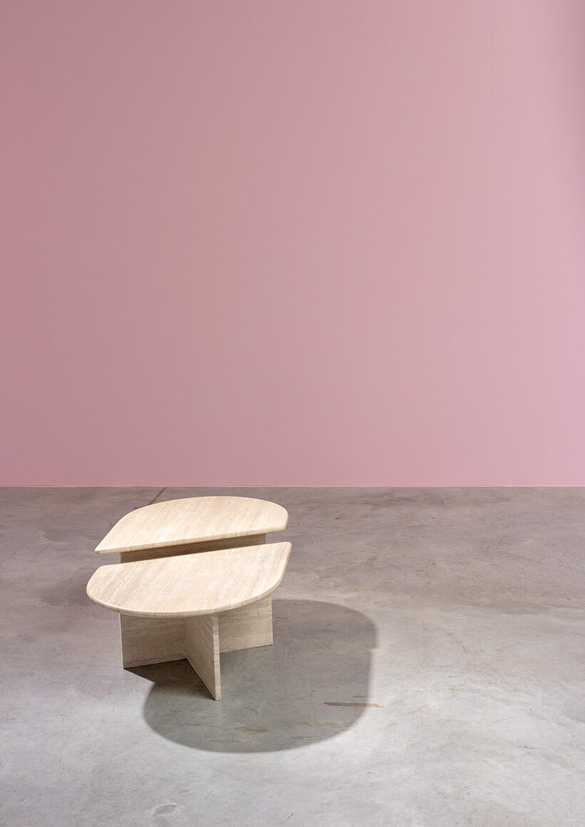 Pair of modernist in travertine 1970 lounge tables s