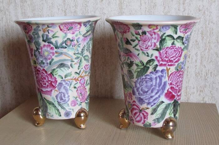 Pair of flowered ceramic vases