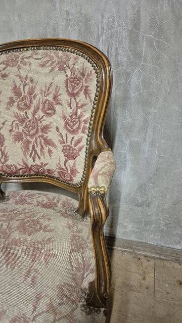Vintage Louis XV style carved armchair with floral upholstery, 20th century, 90 × 58 cm