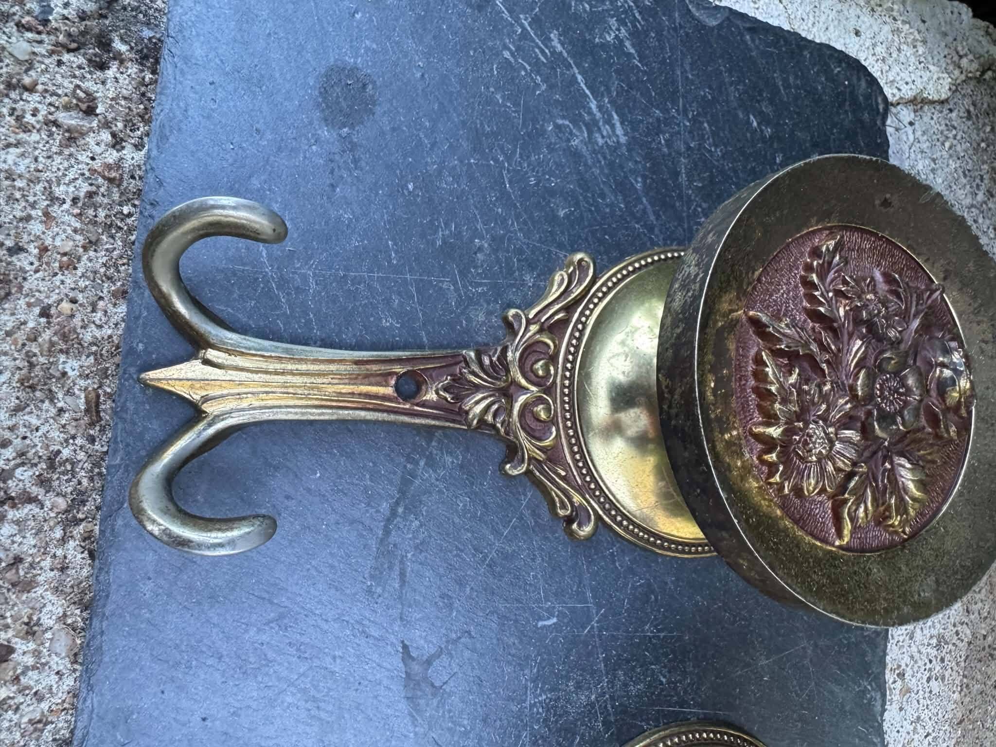 Pair of large solid brass coat hooks vintage Italy