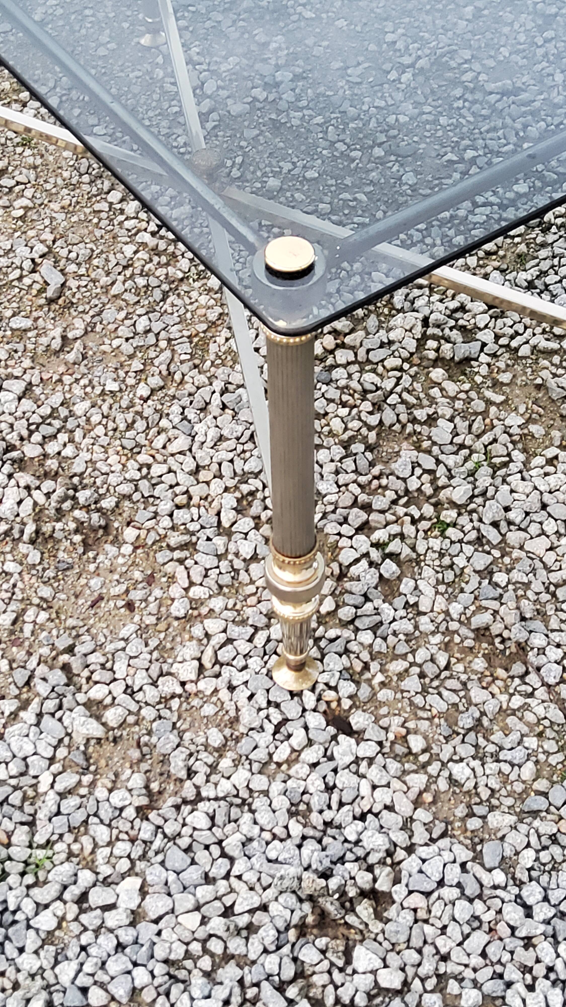 Coffee table of the 70s in neo-classical style gilded metal base and chrome smoked glass top