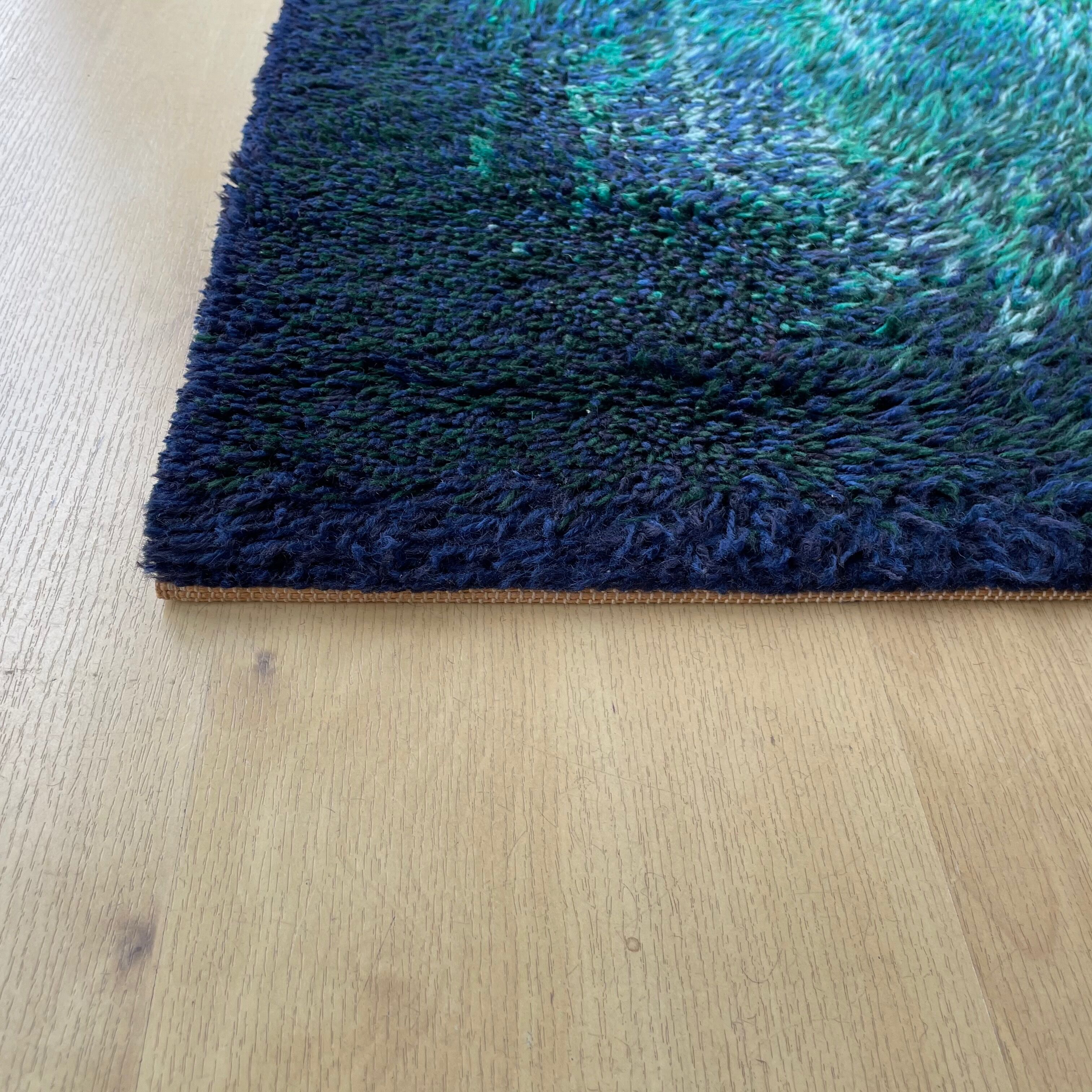 Large "space design" multi-color high pile rya rug by desso netherlands, 1970