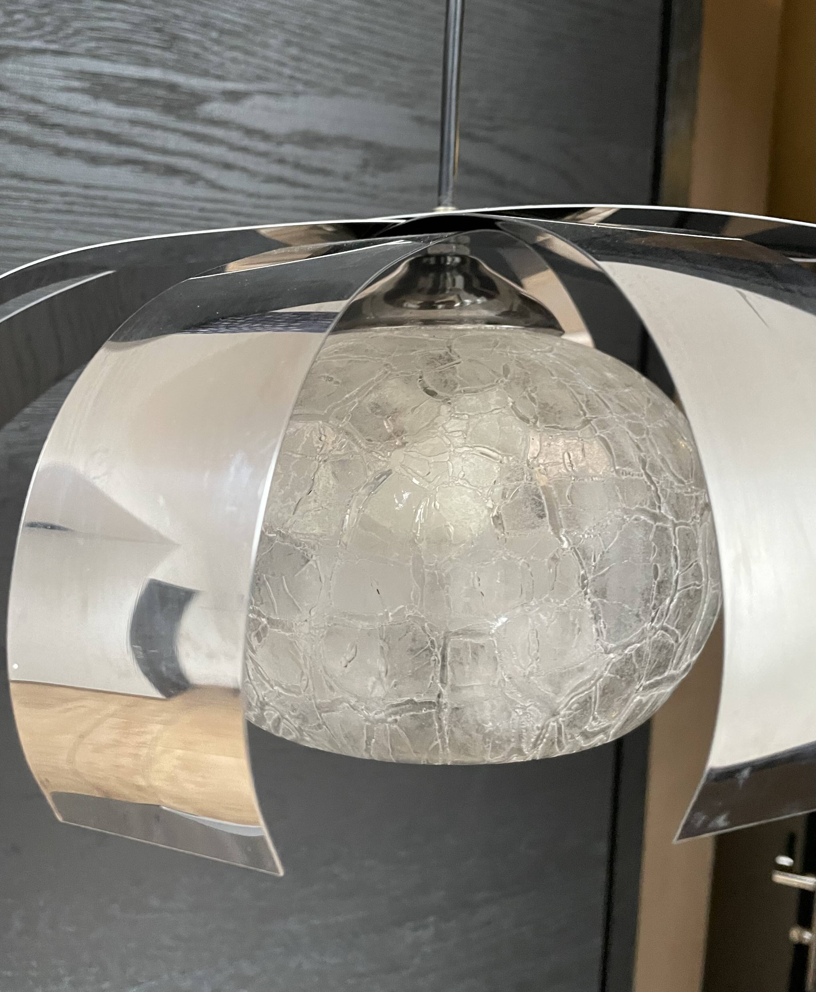 Chrome metal/glass chandelier pendant light from the 70s