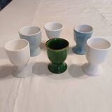 6 mismatched old egg cups