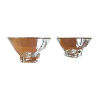 2 glass cups with gold edge