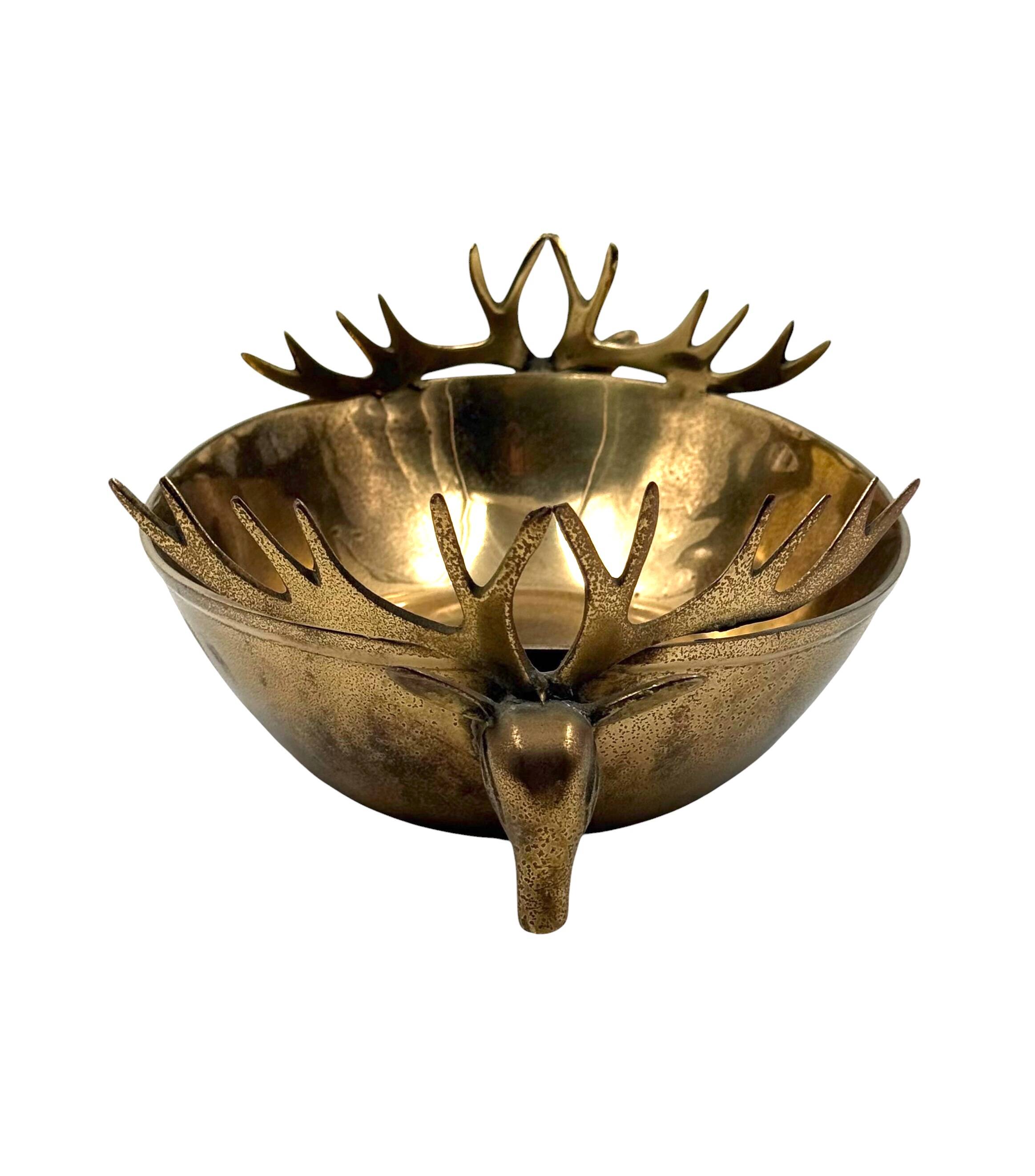 Mid-century Modern brass deers centerpiece / bowl, France 1970s