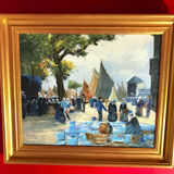 Ancient painting depicting a market scene in Brittany