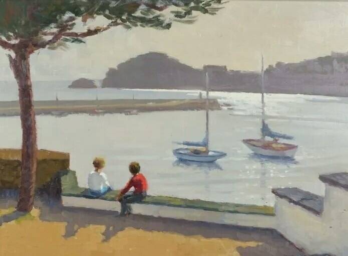 Impressionist Boat Seascape Oil Painting, Framed