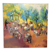 Oil Painting Canvas Deloison Scene Life Kiosk Café Bar Music