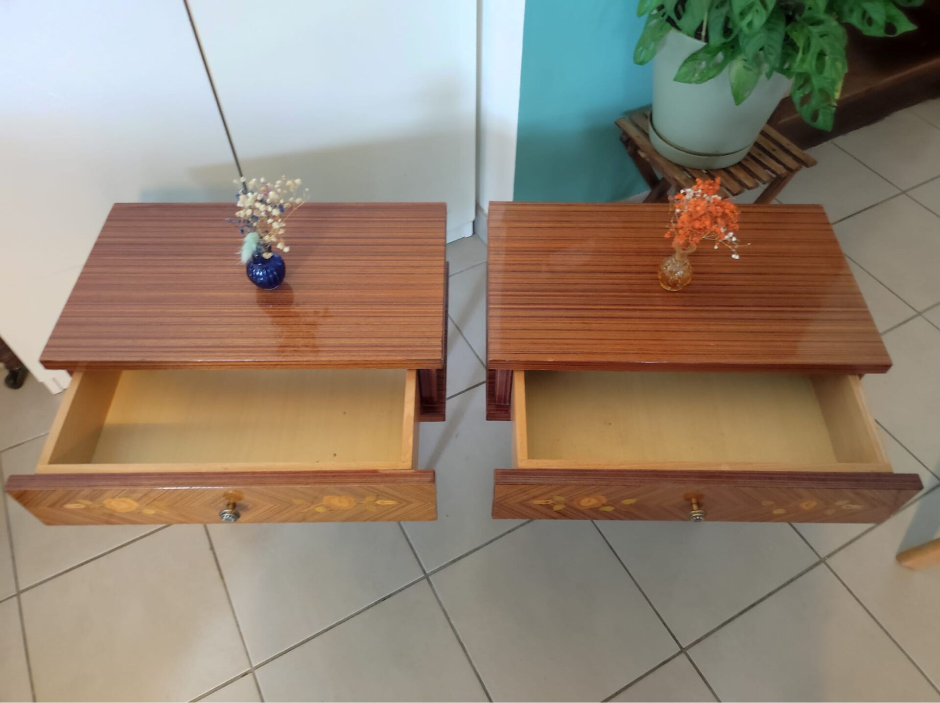 Pair of vintage Louis XVI style bedside tables.