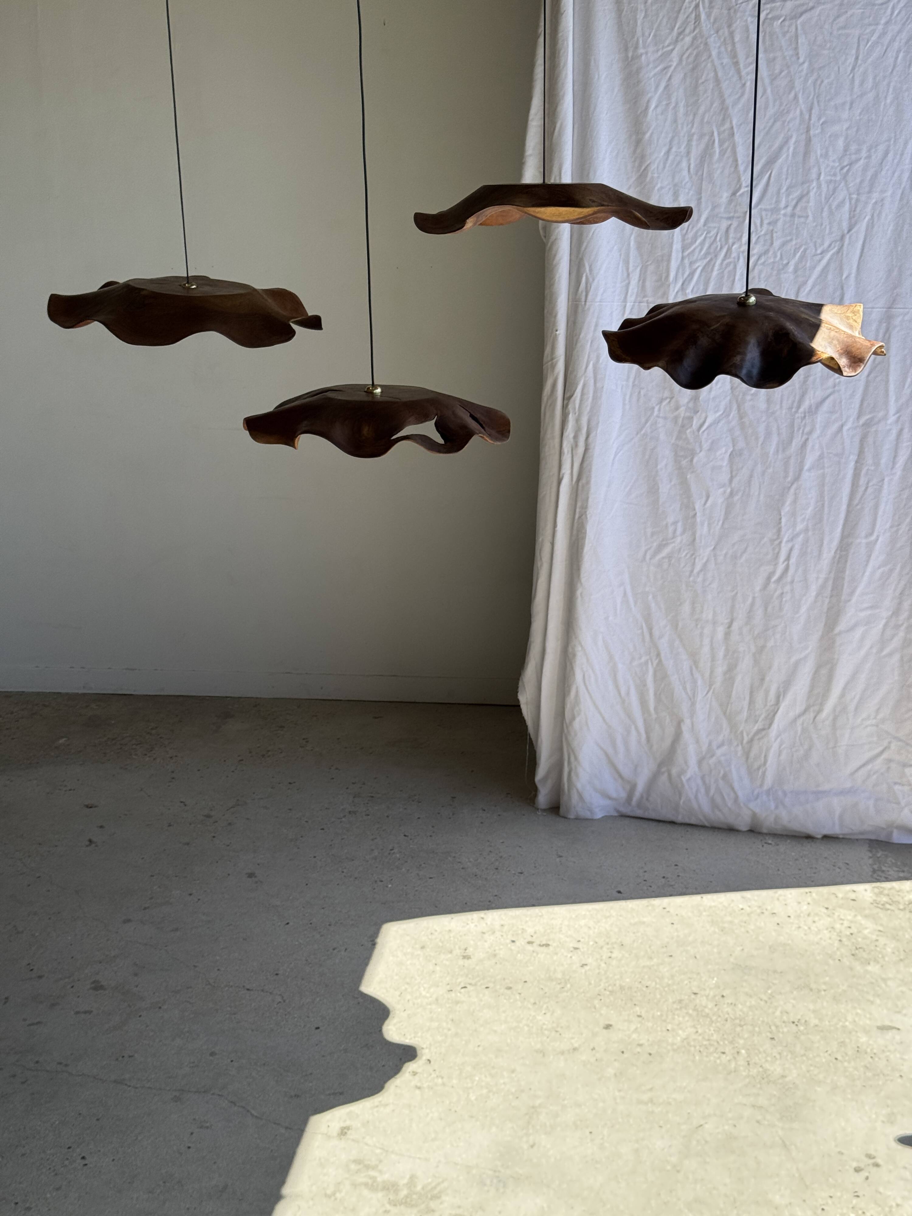 Very large wavy flat leaf suspension in smooth teak D:60