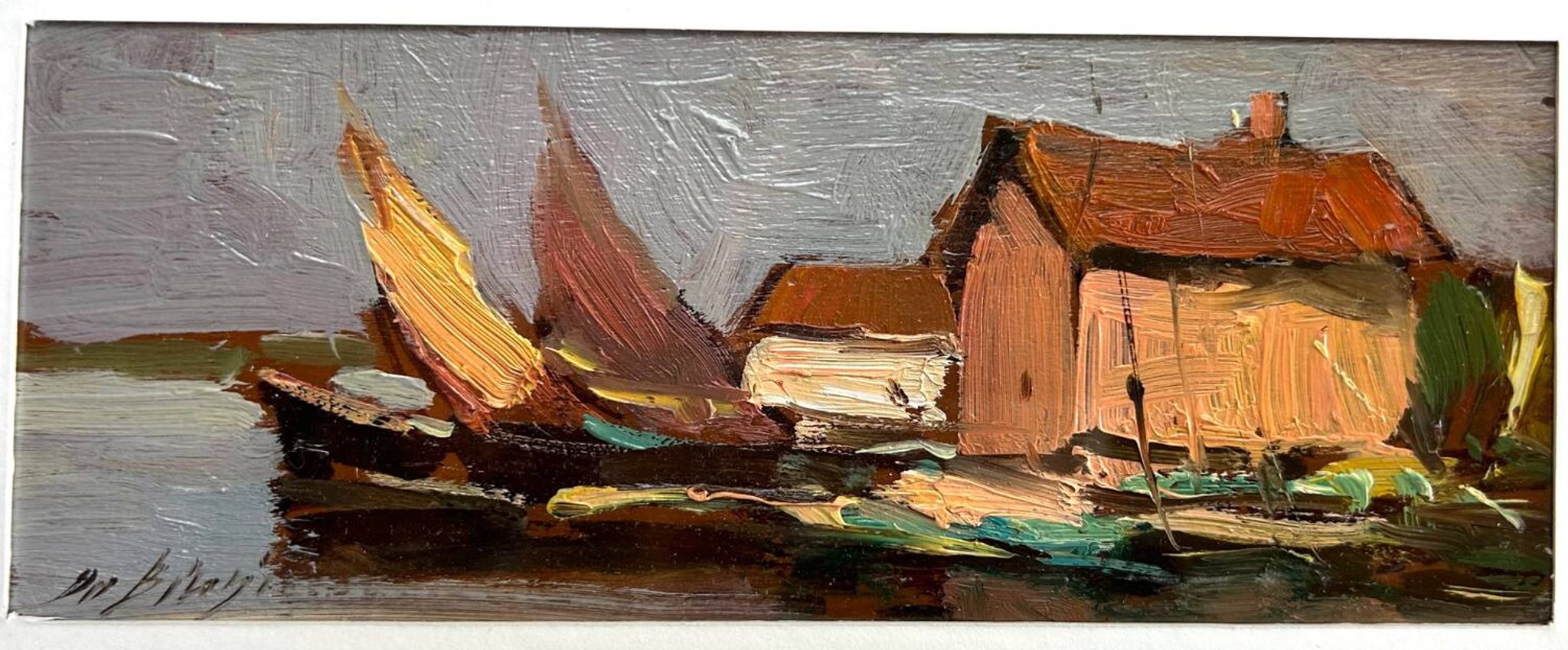 Marina italienne, huile sur panneau, Gm Bilargi, 20e siècle