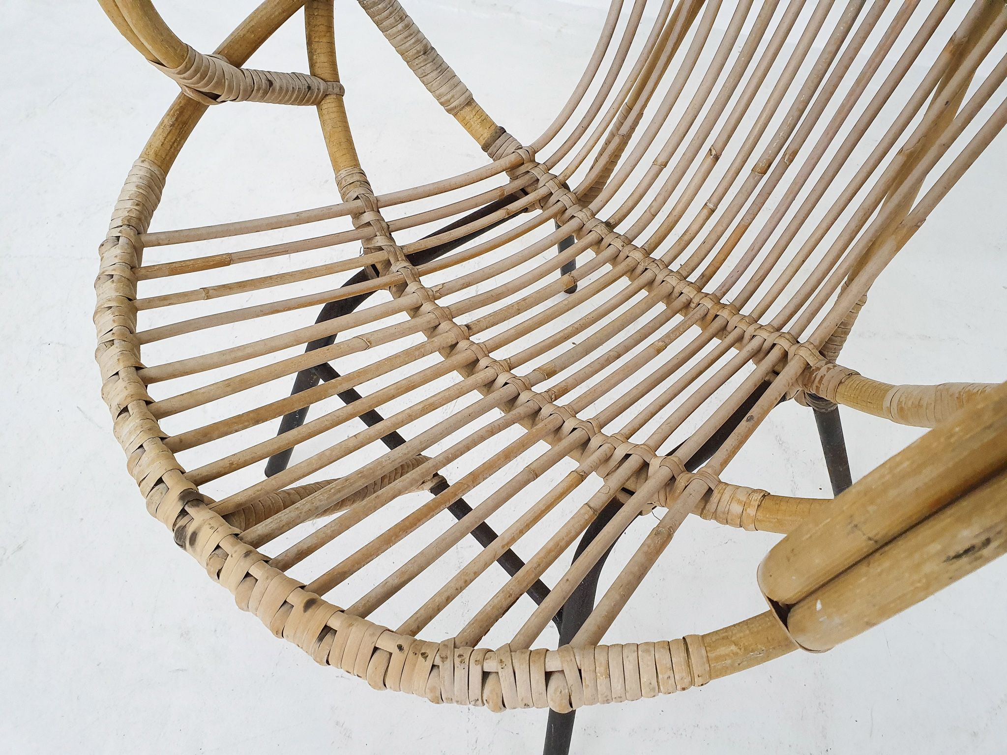 Rohe Noordwolde rattan and metal lounge chair, The Netherlands 1950's
