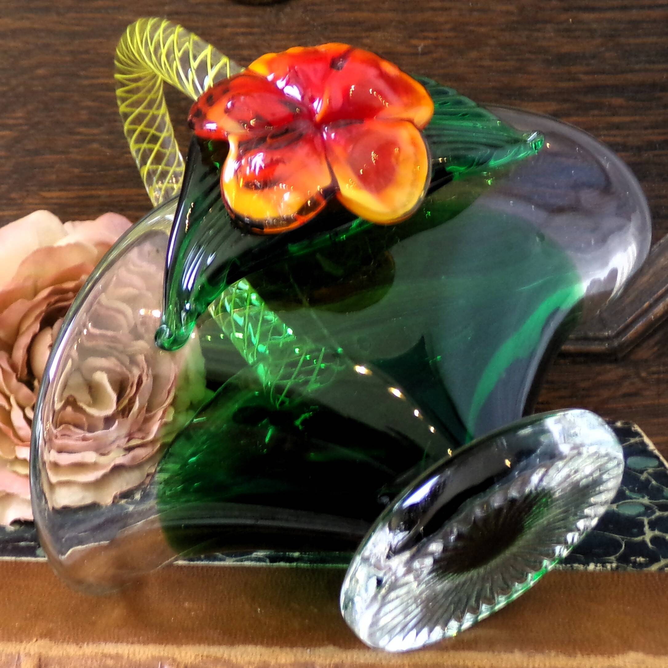 Green Murano glass basket/trinket dish