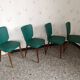 Set of 4 vintage Scandinavian chairs in green and wood.