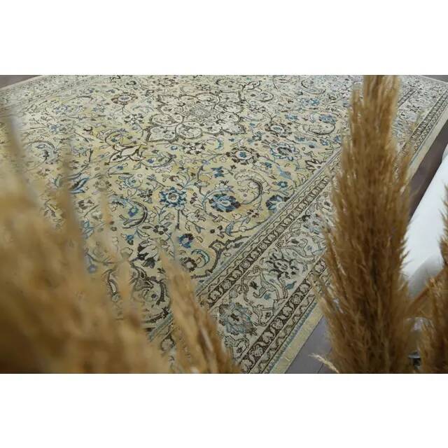 1960s Vintage Persian Handmade Wool Cotton Beige Area Rug 292x395